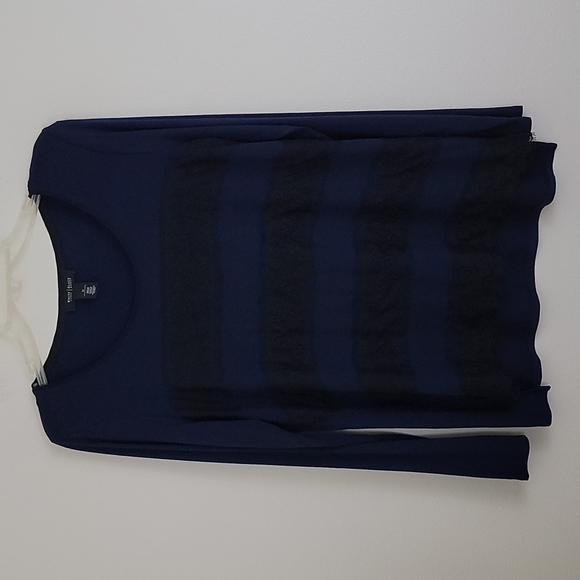 White House Black Market Blue & Black Striped Lace Top M - Picture 2 of 8